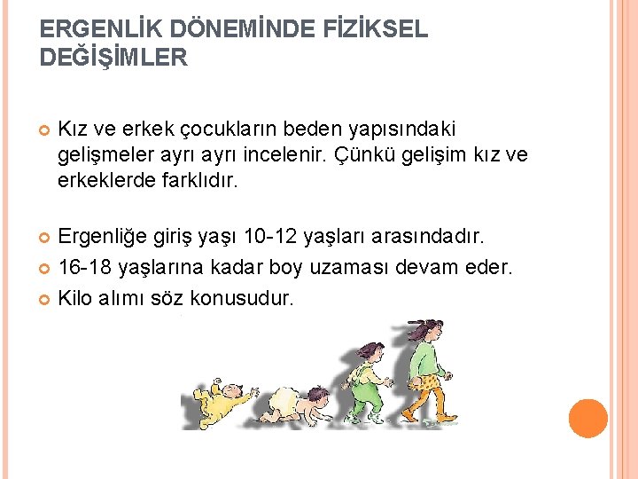 ERGENLİK DÖNEMİNDE FİZİKSEL DEĞİŞİMLER Kız ve erkek çocukların beden yapısındaki gelişmeler ayrı incelenir. Çünkü