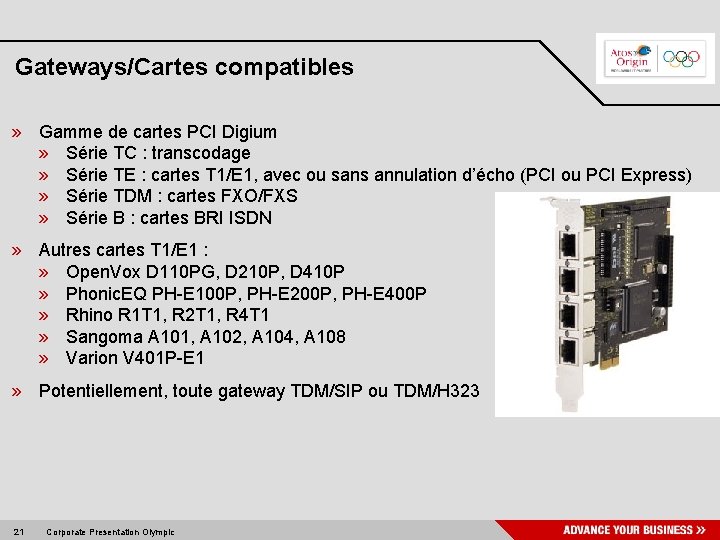 Gateways/Cartes compatibles » Gamme de cartes PCI Digium » Série TC : transcodage »