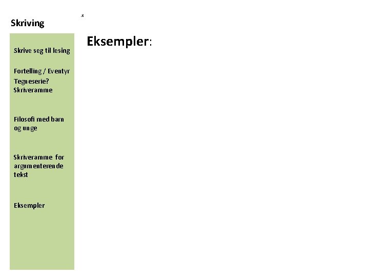 Skriving Skrive seg til lesing Fortelling / Eventyr Tegneserie? Skriveramme Filosofi med barn og