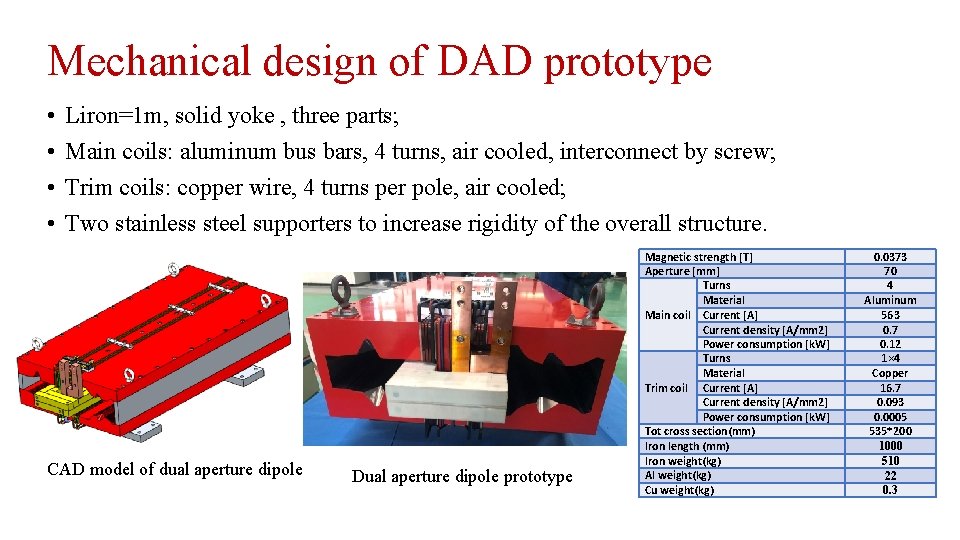 Mechanical design of DAD prototype • • Liron=1 m, solid yoke , three parts;