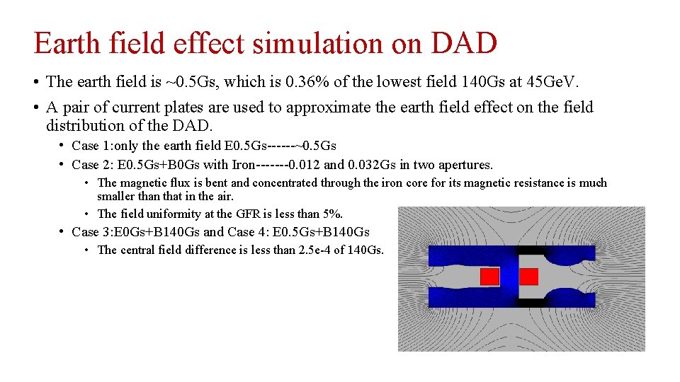 Earth field effect simulation on DAD • The earth field is ~0. 5 Gs,