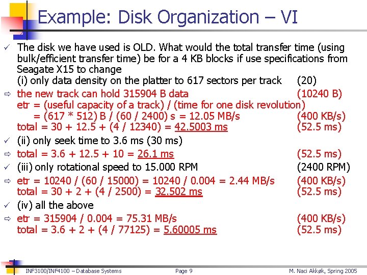 Example: Disk Organization – VI ü The disk we have used is OLD. What