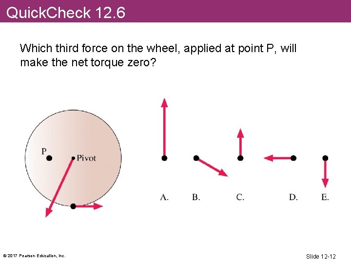 Quick. Check 12. 6 Which third force on the wheel, applied at point P,