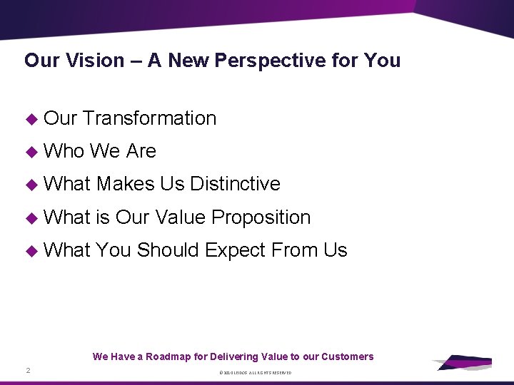 Our Vision – A New Perspective for You Our Transformation Who We Are What