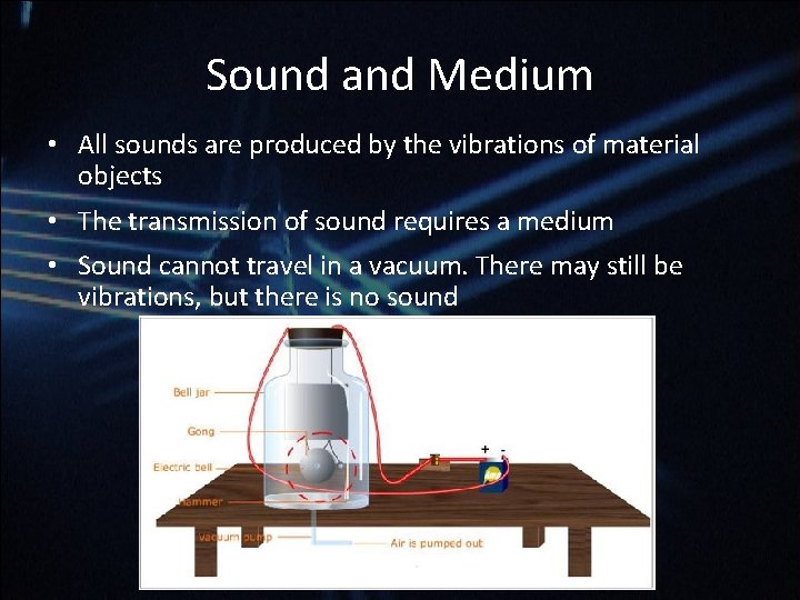 Sound and Medium • All sounds are produced by the vibrations of material objects Sound and Medium • All sounds are produced by the vibrations of material objects