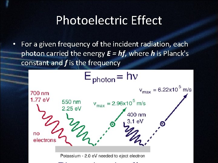 Photoelectric Effect • For a given frequency of the incident radiation, each photon carried Photoelectric Effect • For a given frequency of the incident radiation, each photon carried