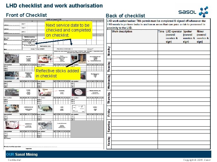 LHD checklist and work authorisation Front of Checklist Back of checklist Next service date LHD checklist and work authorisation Front of Checklist Back of checklist Next service date