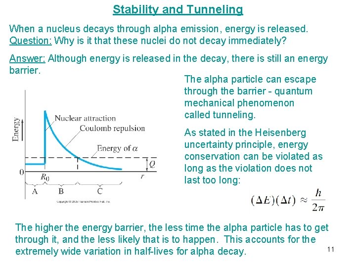 Stability and Tunneling When a nucleus decays through alpha emission, energy is released. Question: Stability and Tunneling When a nucleus decays through alpha emission, energy is released. Question: