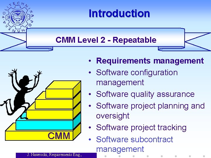 Introduction CMM Level 2 - Repeatable CMM J. Nawrocki, Requirements Eng. , • Requirements