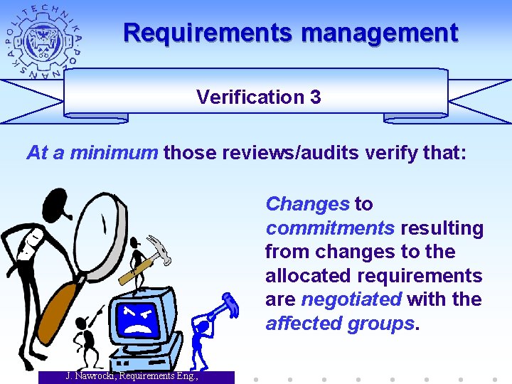 Requirements management Verification 3 At a minimum those reviews/audits verify that: Changes to commitments