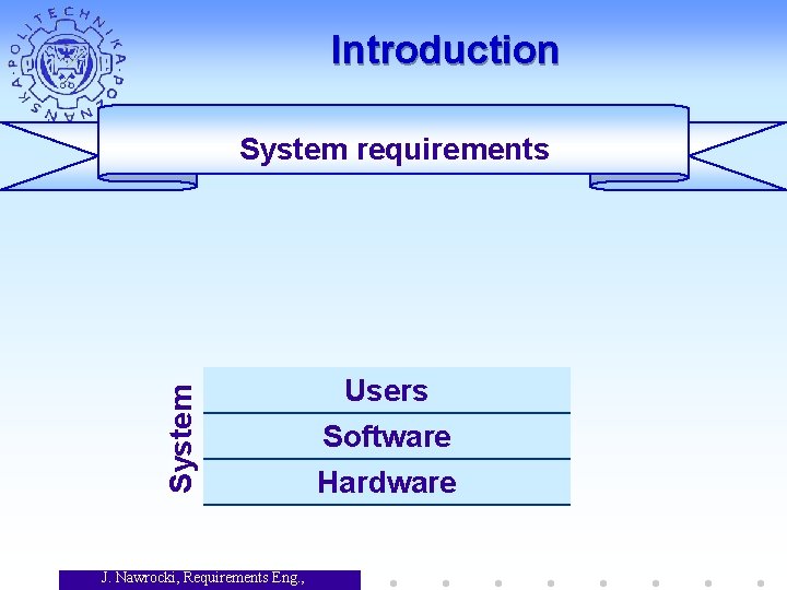 Introduction System requirements J. Nawrocki, Requirements Eng. , Users Software Hardware 