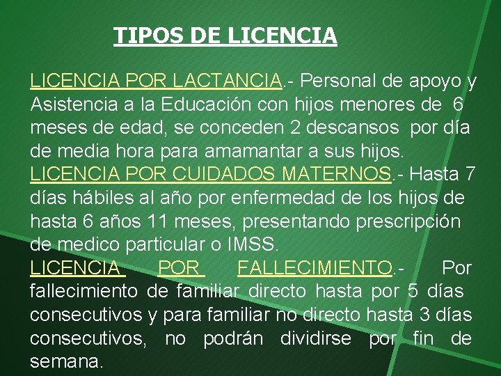TIPOS DE LICENCIA POR LACTANCIA. - Personal de apoyo y Asistencia a la Educación