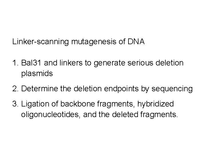 Linker-scanning mutagenesis of DNA 1. Bal 31 and linkers to generate serious deletion plasmids