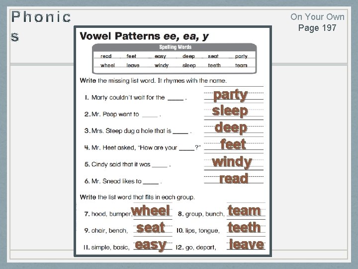 On Your Own Page 197 party sleep deep feet windy read wheel seat easy