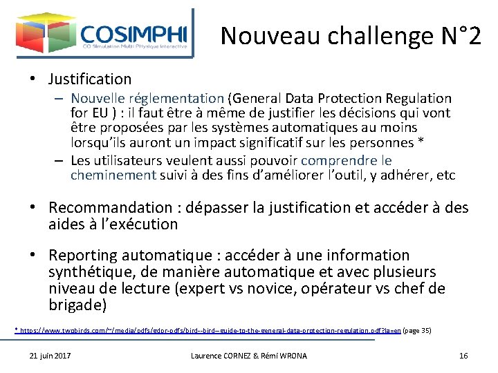 Nouveau challenge N° 2 • Justification – Nouvelle réglementation (General Data Protection Regulation for
