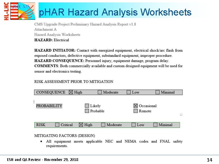 p. HAR Hazard Analysis Worksheets ESH and QA Review - November 29, 2018 14