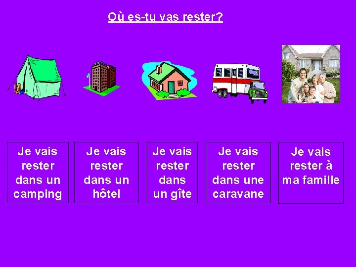 Où es-tu vas rester? Je vais rester dans un camping Je vais rester dans