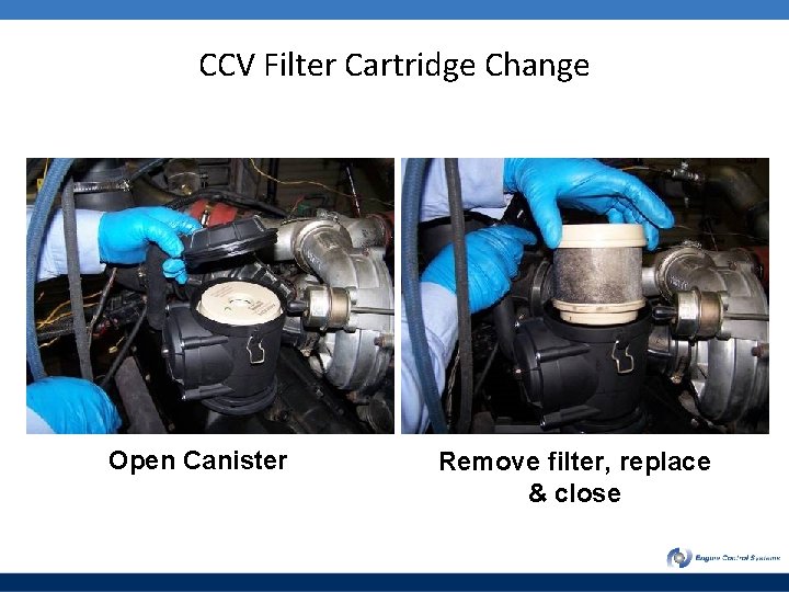 CCV Filter Cartridge Change Open Canister Remove filter, replace & close 