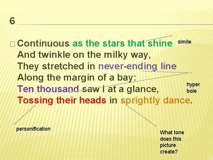 6 � Continuous as the stars that shine simile And twinkle on the milky