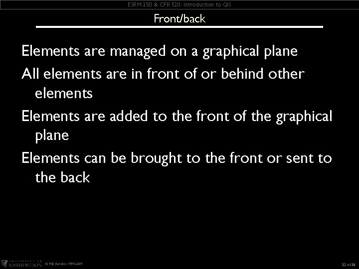 ESRM 250 & CFR 520: Introduction to GIS Front/back Elements are managed on a