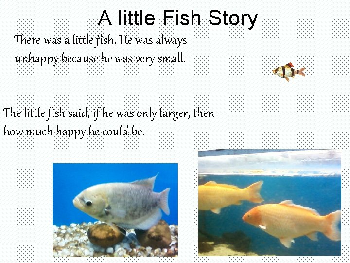 A little Fish Story There was a little fish. He was always unhappy because