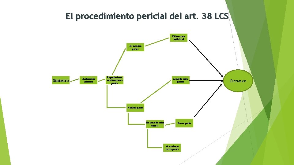 El procedimiento pericial del art. 38 LCS Elaboración unilateral No nombra perito Siniestro Declaración