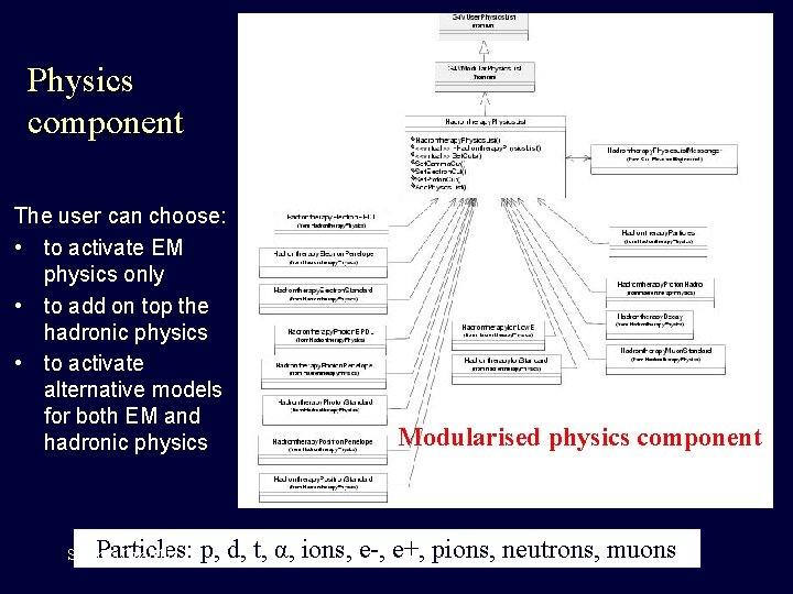 Physics component The user can choose: • to activate EM physics only • to