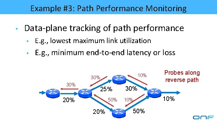 Example #3: Path Performance Monitoring • Data-plane tracking of path performance • E. g.