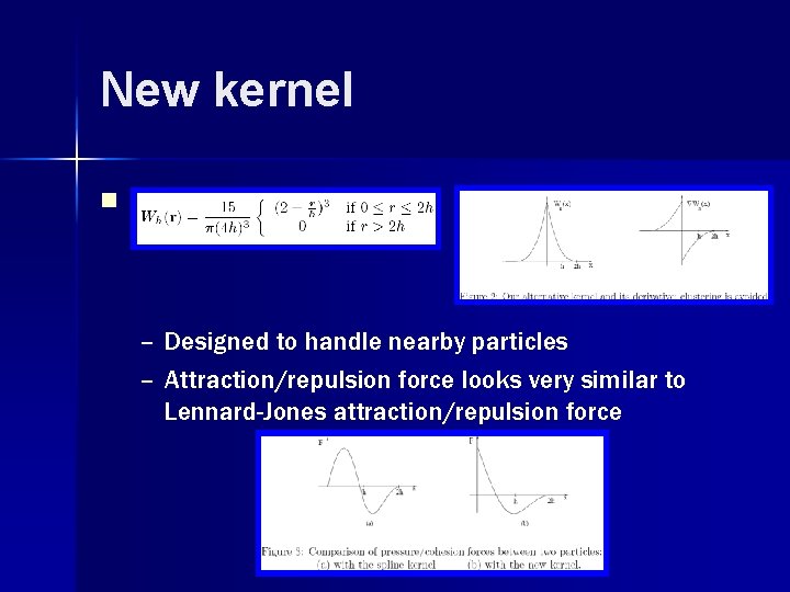 New kernel n – Designed to handle nearby particles – Attraction/repulsion force looks very