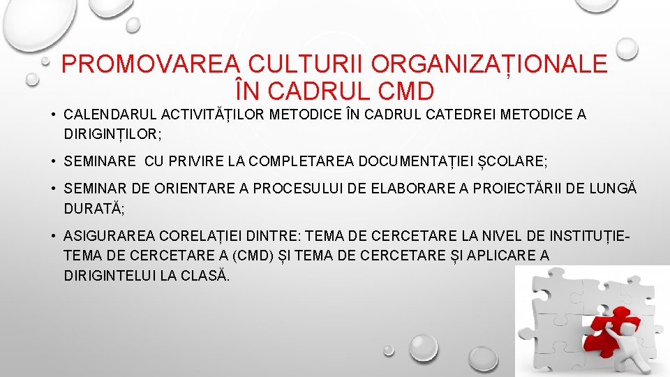 PROMOVAREA CULTURII ORGANIZAȚIONALE ÎN CADRUL CMD • CALENDARUL ACTIVITĂȚILOR METODICE ÎN CADRUL CATEDREI METODICE