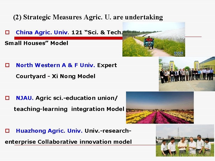 (2) Strategic Measures Agric. U. are undertaking o China Agric. Univ. 121 “Sci. &