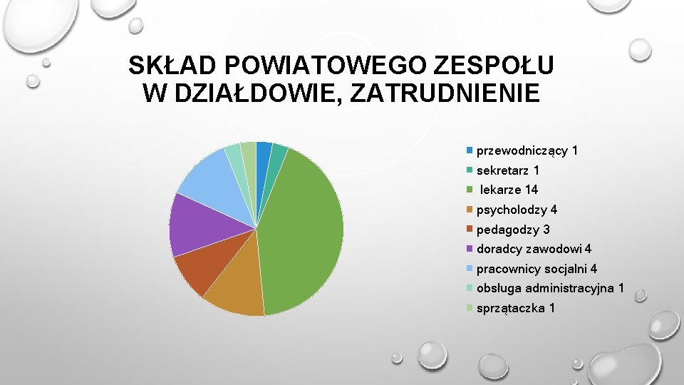 SKŁAD POWIATOWEGO ZESPOŁU W DZIAŁDOWIE, ZATRUDNIENIE przewodniczący 1 sekretarz 1 lekarze 14 psycholodzy 4