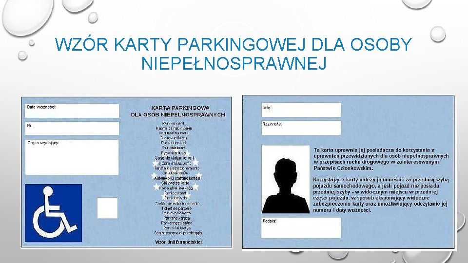 WZÓR KARTY PARKINGOWEJ DLA OSOBY NIEPEŁNOSPRAWNEJ 