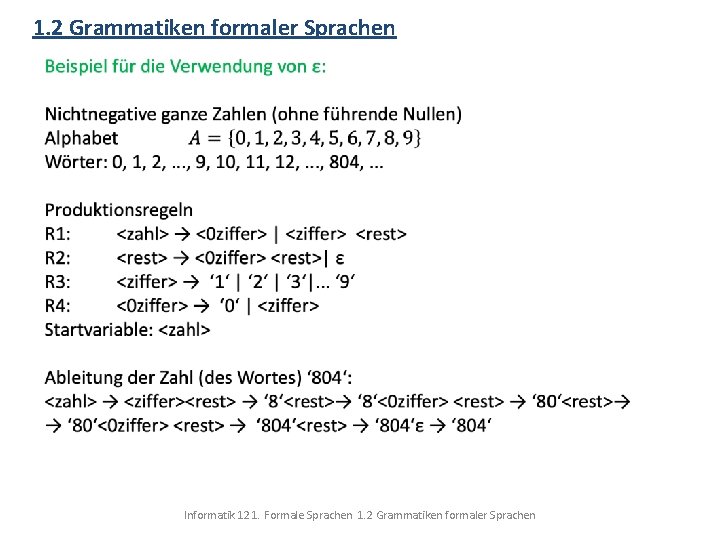 1. 2 Grammatiken formaler Sprachen Informatik 12 1. Formale Sprachen 1. 2 Grammatiken formaler