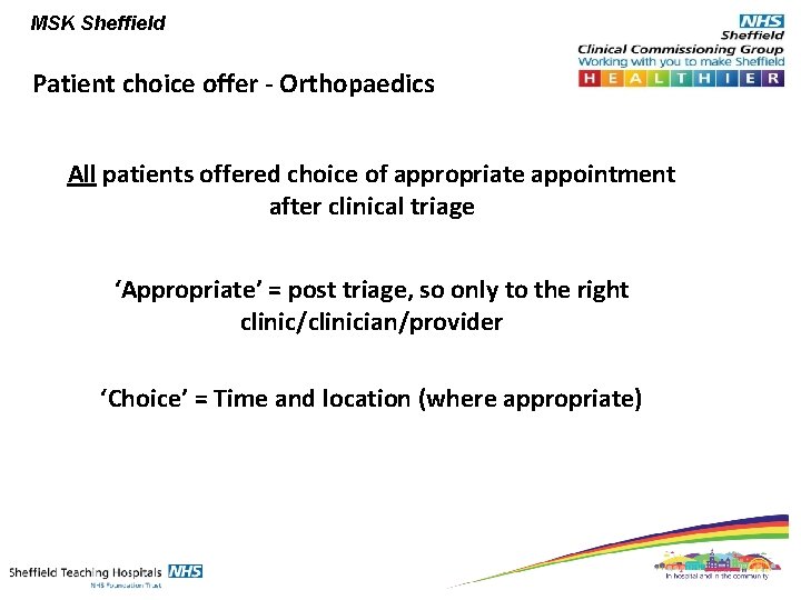 MSK Sheffield Patient choice offer - Orthopaedics All patients offered choice of appropriate appointment