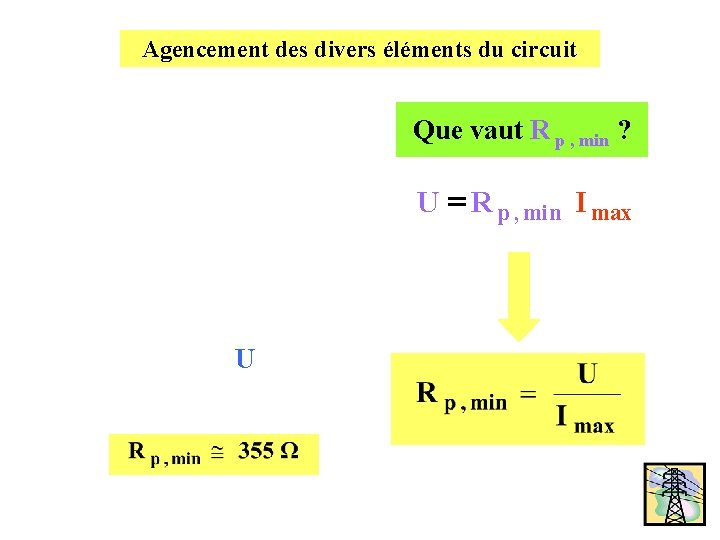 Agencement des divers éléments du circuit Que vaut R p , min ? U