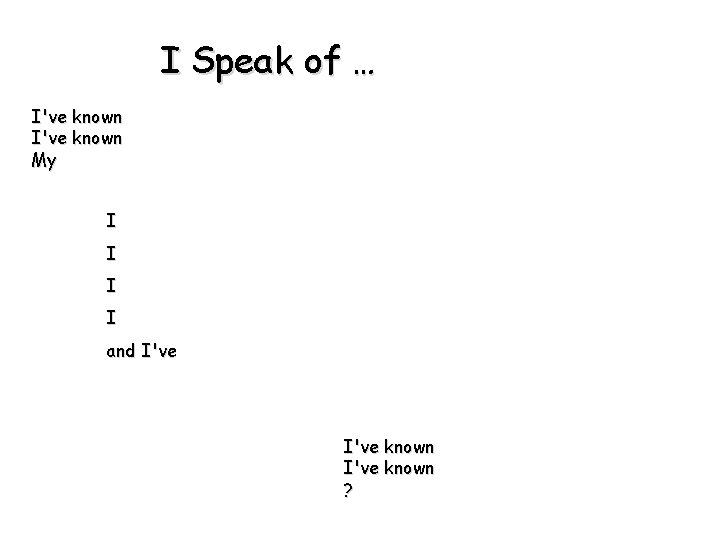 I Speak of … I've known My I I and I've known ? 