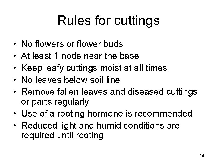 Rules for cuttings • • • No flowers or flower buds At least 1