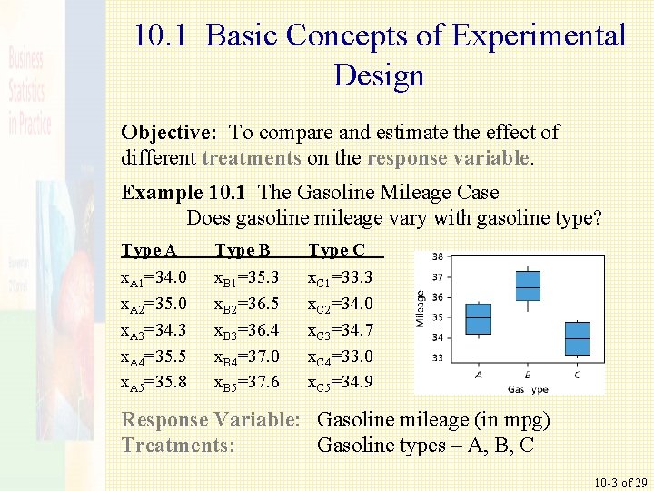 10. 1 Basic Concepts of Experimental Design Objective: To compare and estimate the effect