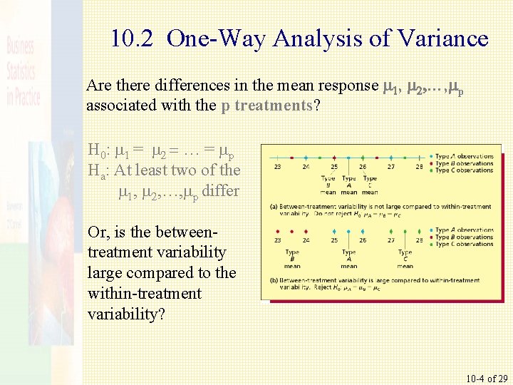 10. 2 One-Way Analysis of Variance Are there differences in the mean response m