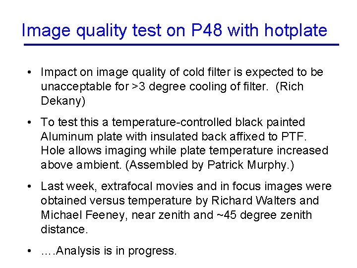 Image quality test on P 48 with hotplate • Impact on image quality of