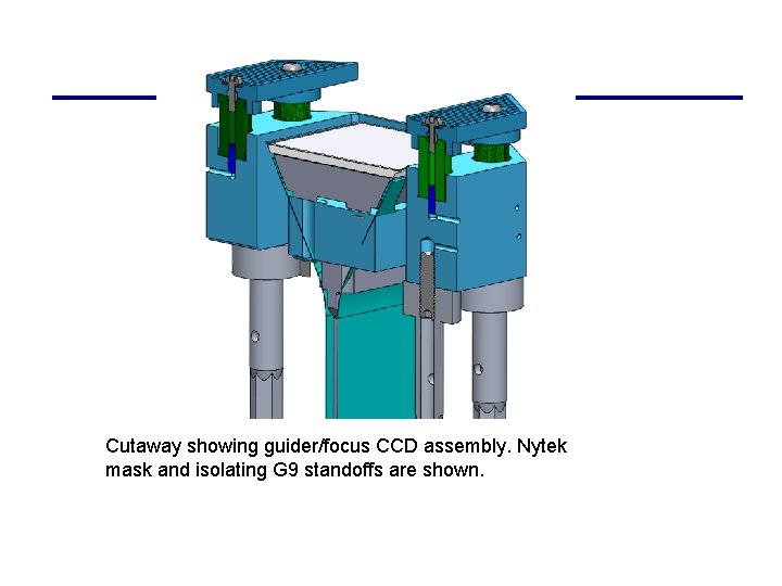 Cutaway showing guider/focus CCD assembly. Nytek mask and isolating G 9 standoffs are shown.