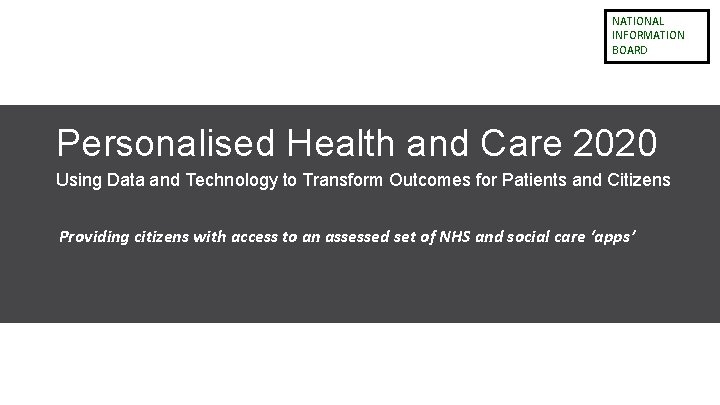 NATIONAL INFORMATION BOARD Personalised Health and Care 2020 Using Data and Technology to Transform