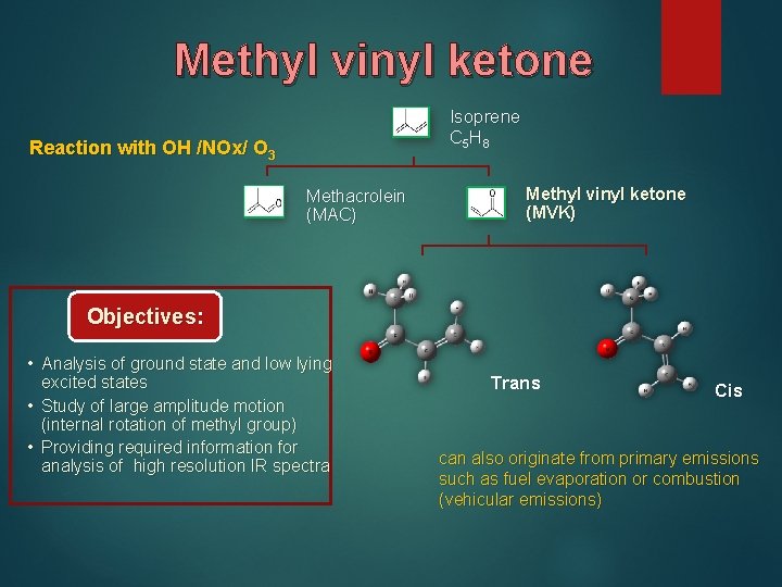 Methyl vinyl ketone Isoprene C 5 H 8 Reaction with OH /NOx/ O 3