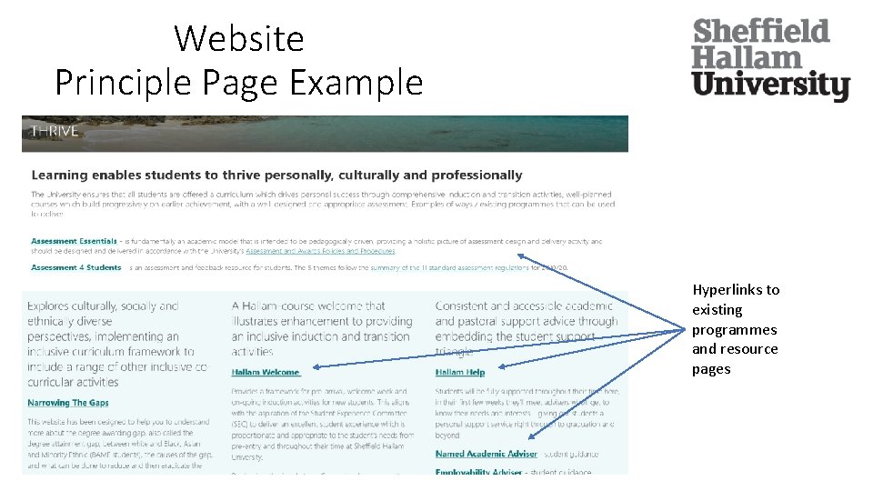 Website Principle Page Example Hyperlinks to existing programmes and resource pages 