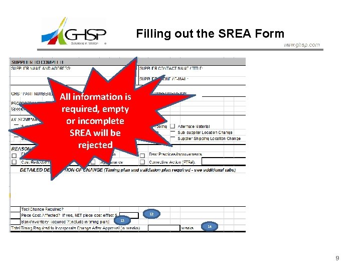 Filling out the SREA Form All information is required, empty or incomplete SREA will