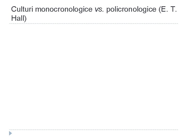 Culturi monocronologice vs. policronologice (E. T. Hall) 