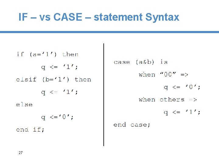 IF – vs CASE – statement Syntax 27 