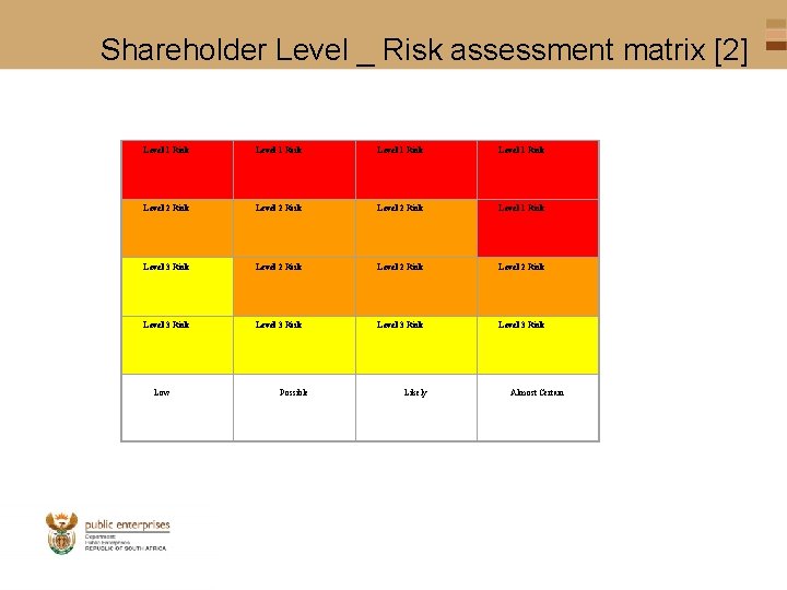 Shareholder Level _ Risk assessment matrix [2] Level 1 Risk Level 2 Risk Level