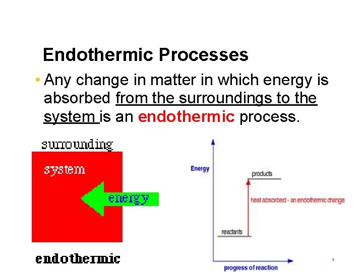 Endothermic Processes • Any change in matter in which energy is absorbed from the